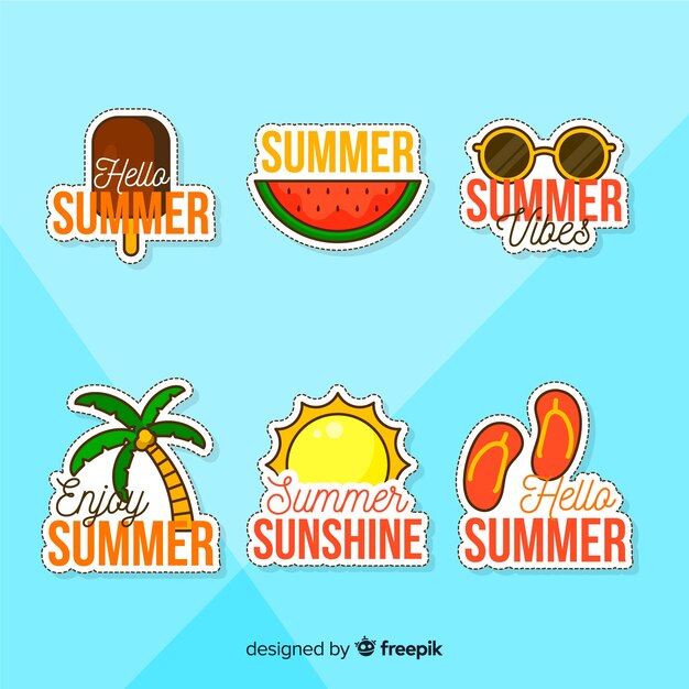 Colección de pegatinas de verano coloridas dibujadas a mano