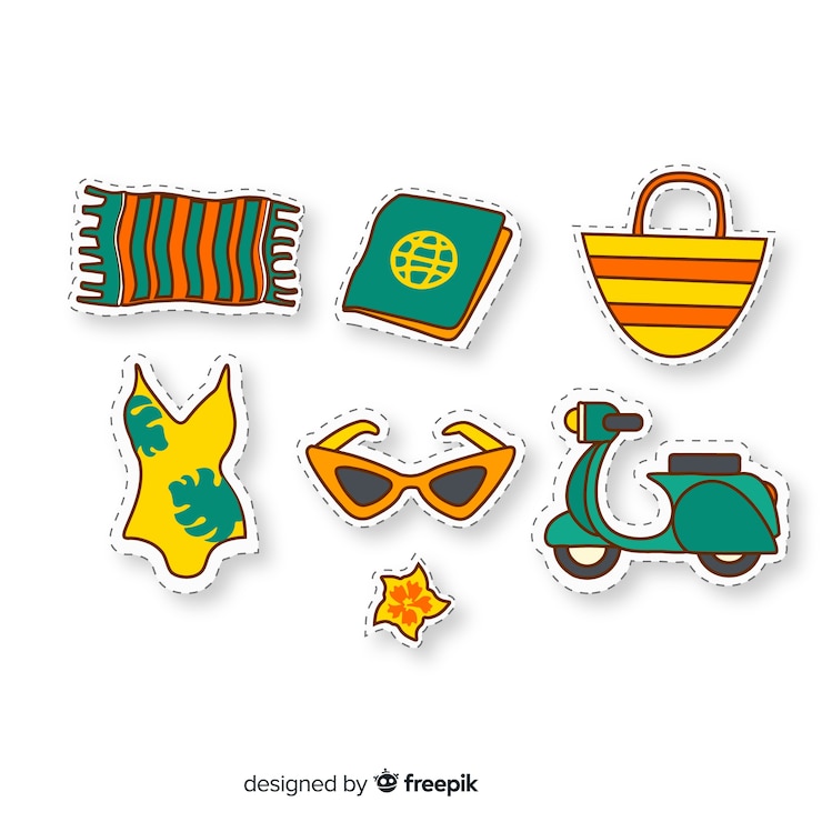 Vector gratuito colección de pegatinas de verano coloridas dibujadas a mano
