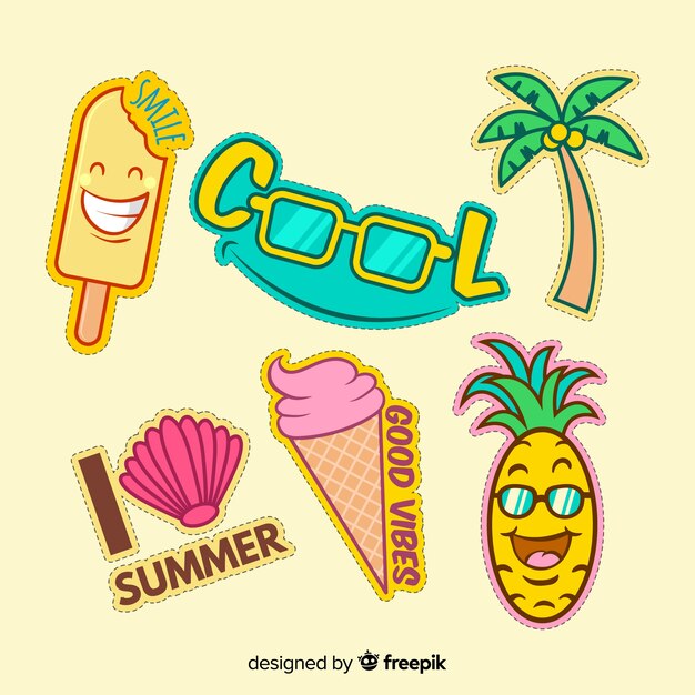 Colección de pegatinas de verano coloridas