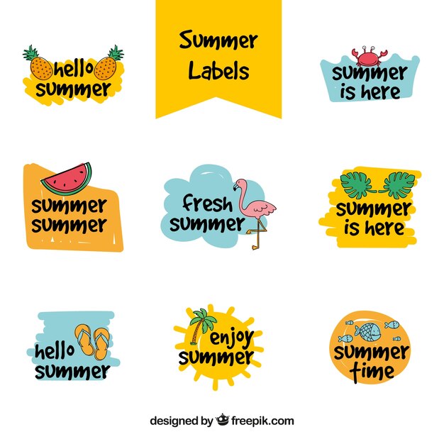 Colección de pegatinas de verano dibujadas a mano 