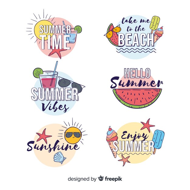 Colección pegatinas verano dibujadas a mano