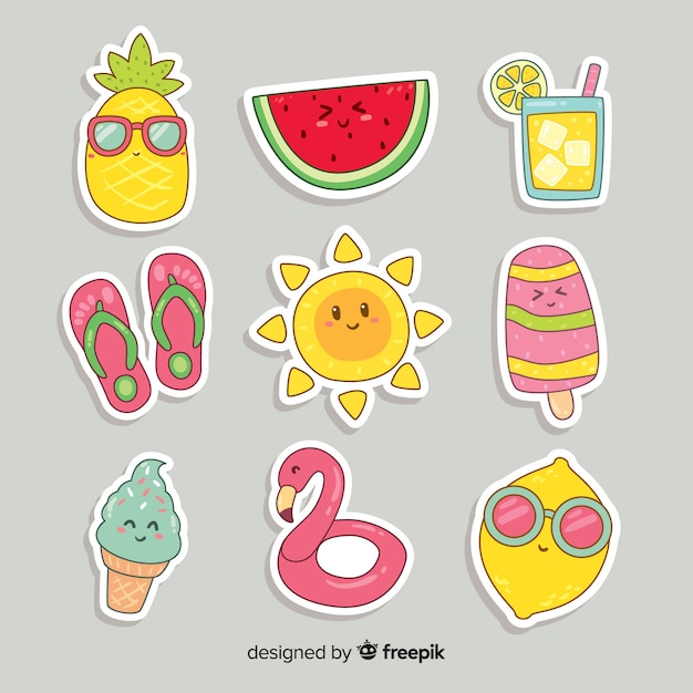 Colección pegatinas verano dibujadas a mano