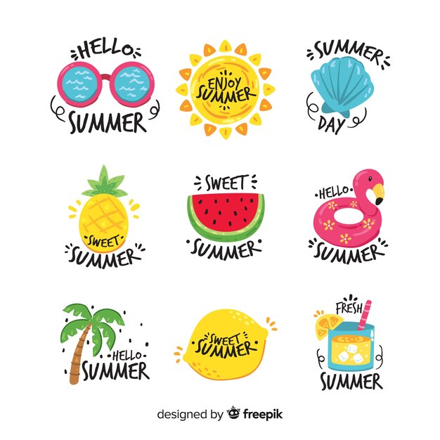 Colección pegatinas verano dibujadas a mano