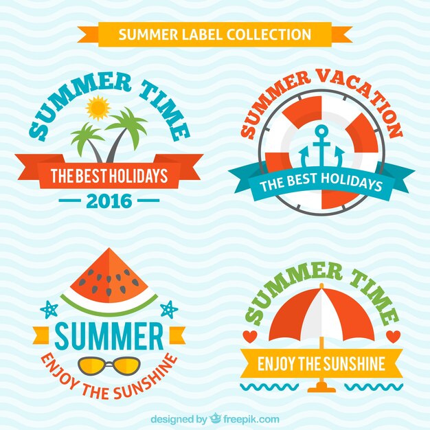 Colección de pegatinas de verano con elementos
