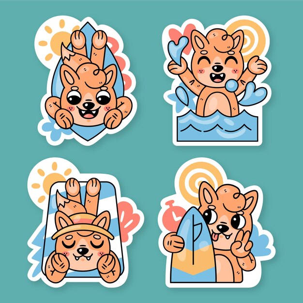 Colección de pegatinas de verano con fred the fox