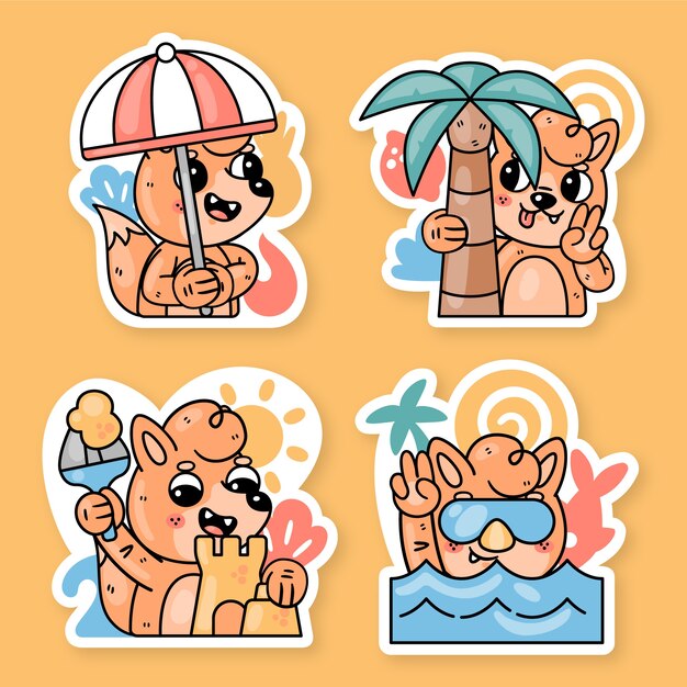Colección de pegatinas de verano con fred the fox