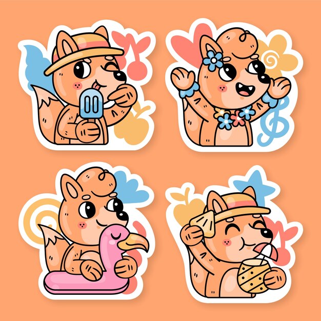 Vector gratuito colección de pegatinas de verano con fred the fox