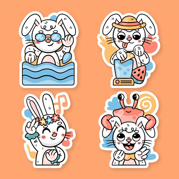 Colección de pegatinas de verano de Ronnie el conejito