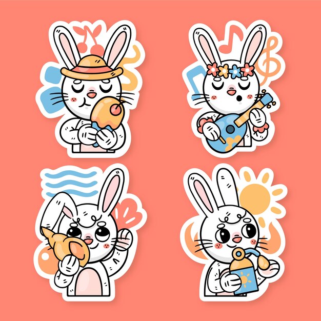 Colección de pegatinas de verano de Ronnie el conejito