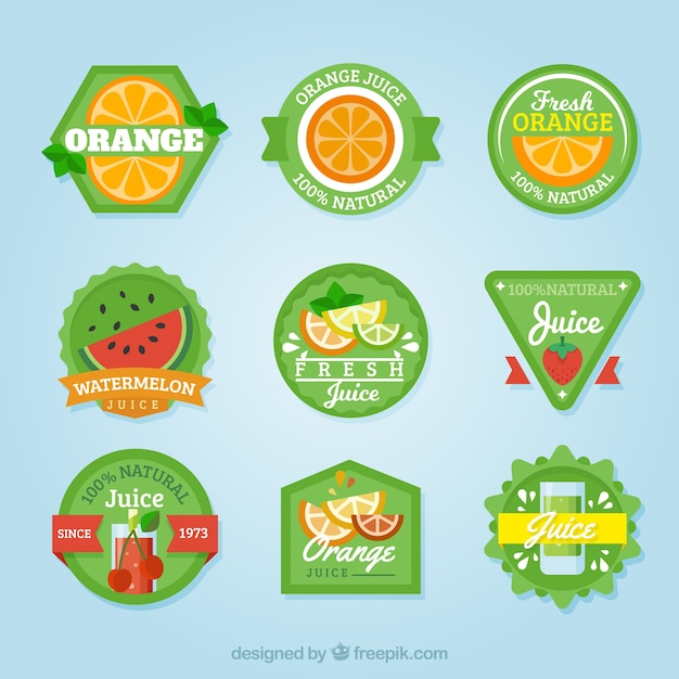 Vector gratuito colección de pegatinas verdes con frutas planas