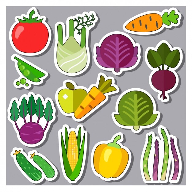 Colección de pegatinas de verduras