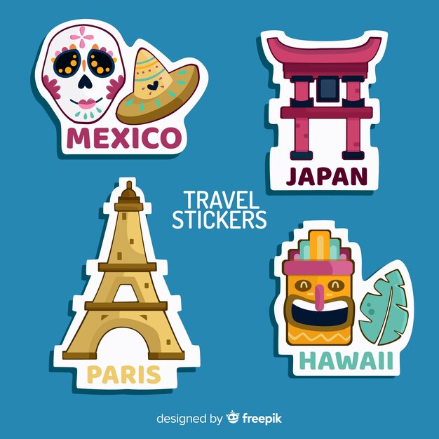 Colección de pegatinas de viaje en diseño plano