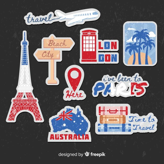 Colección de pegatinas de viaje en diseño plano