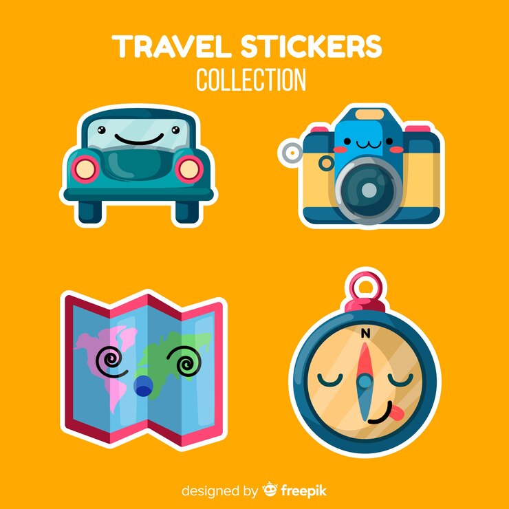 Vector gratuito colección de pegatinas de viaje en diseño plano