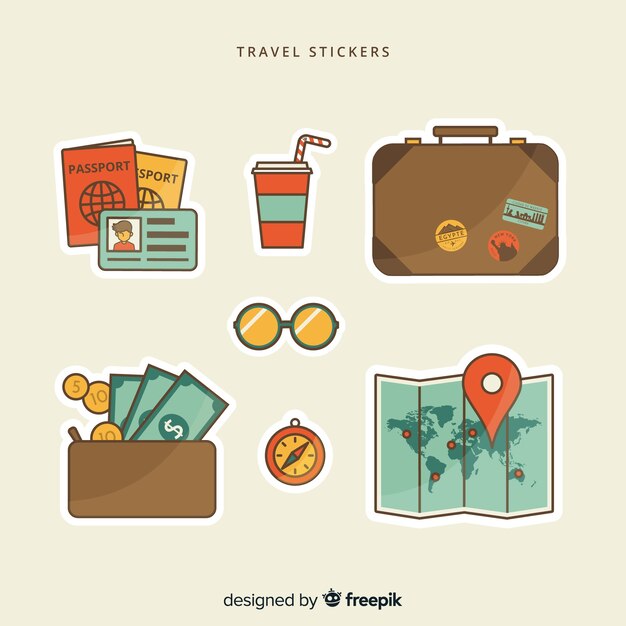 Colección de pegatinas de viaje en diseño plano