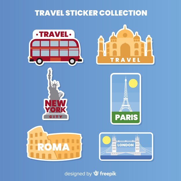 Colección de pegatinas de viaje en diseño plano