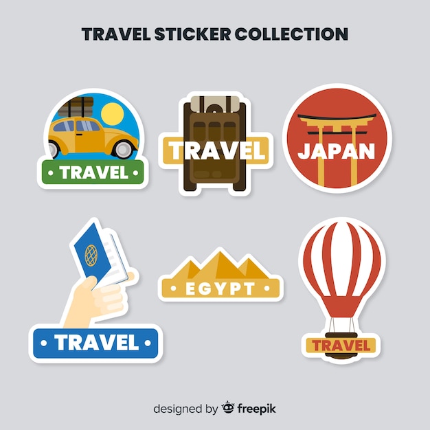 Vector gratuito colección de pegatinas de viaje en diseño plano