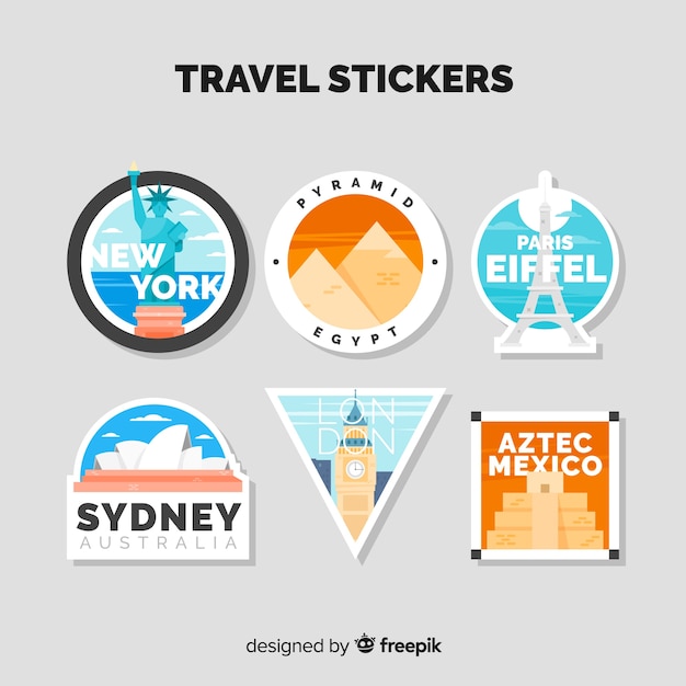 Colección de pegatinas de viaje en diseño plano