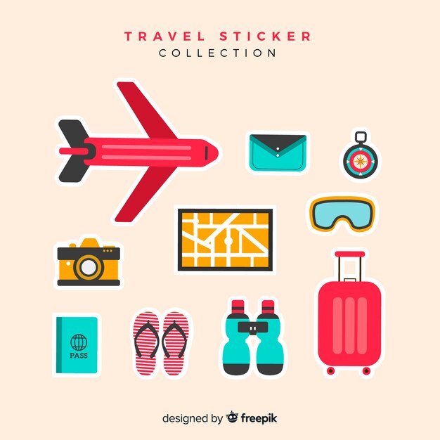 Colección de pegatinas de viaje en diseño plano