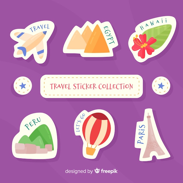 Vector gratuito colección de pegatinas de viaje en diseño plano