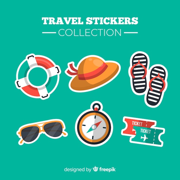 Colección de pegatinas de viaje en diseño plano