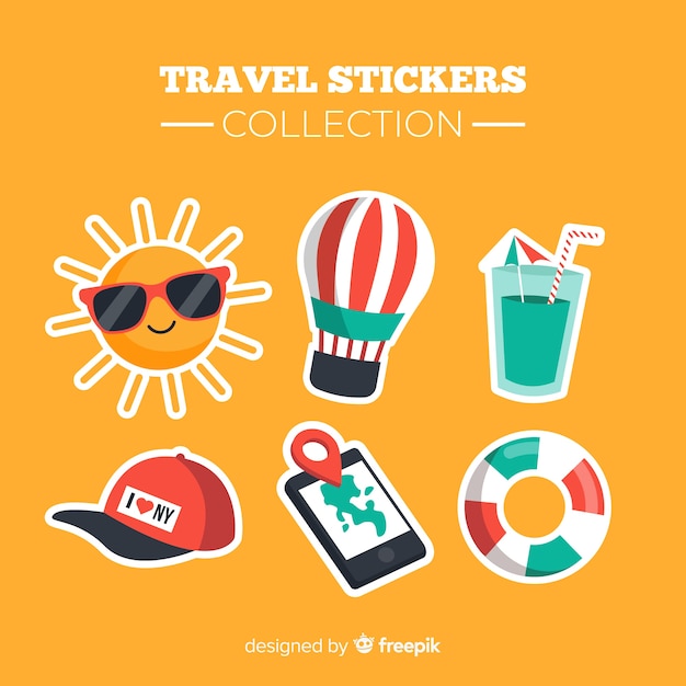 Vector gratuito colección de pegatinas de viaje en diseño plano