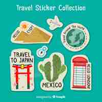 Vector gratuito colección de pegatinas de viaje en diseño plano