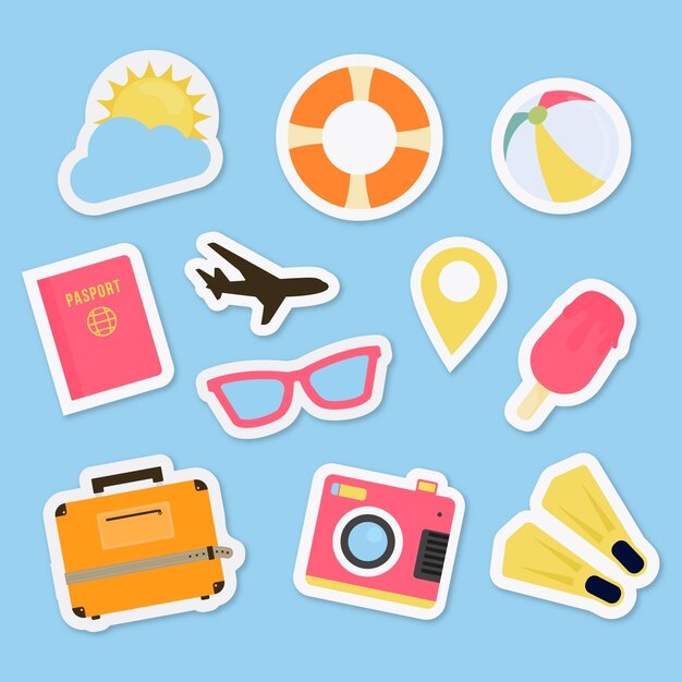 Colección de pegatinas de viaje en diseño plano