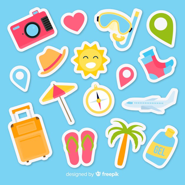 Colección de pegatinas de viaje en diseño plano