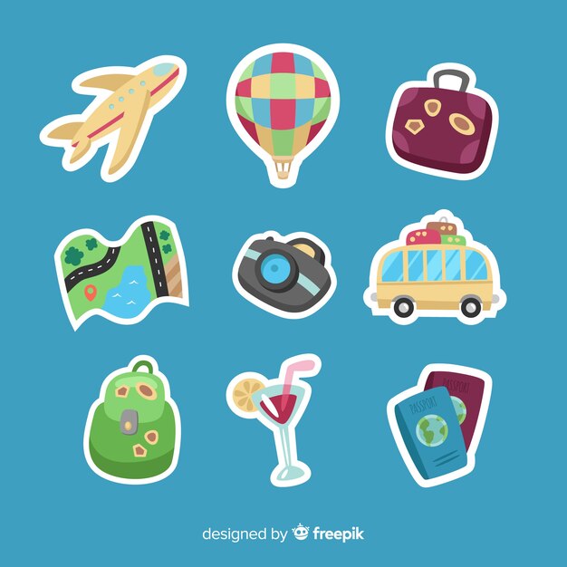 Colección de pegatinas de viaje en diseño plano