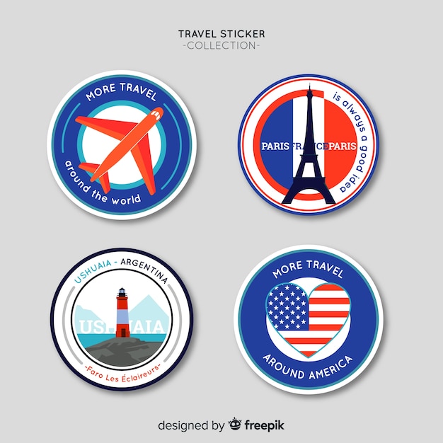 Colección de pegatinas de viaje en diseño plano