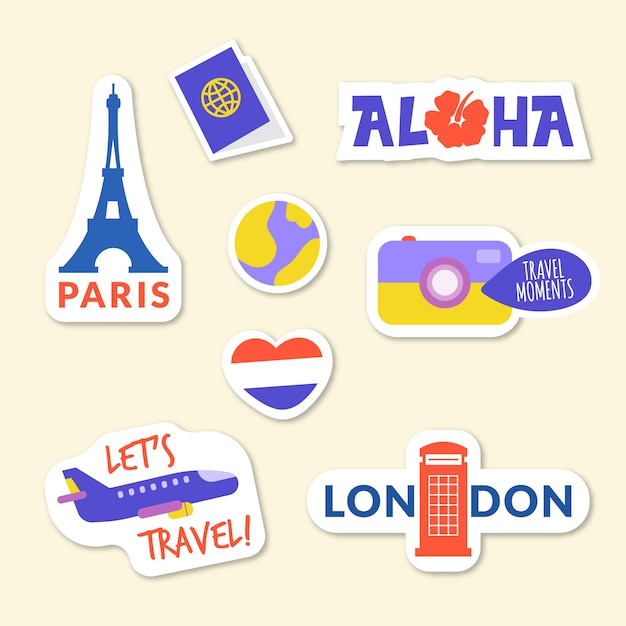 Colección de pegatinas de viaje en diseño plano