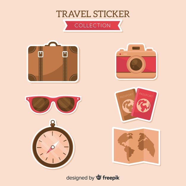 Colección de pegatinas de viaje en diseño plano