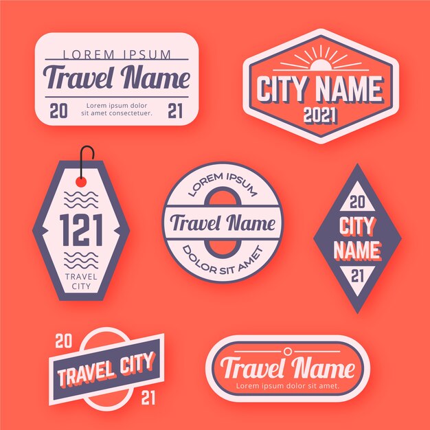 Colección de pegatinas de viaje estilo años 70
