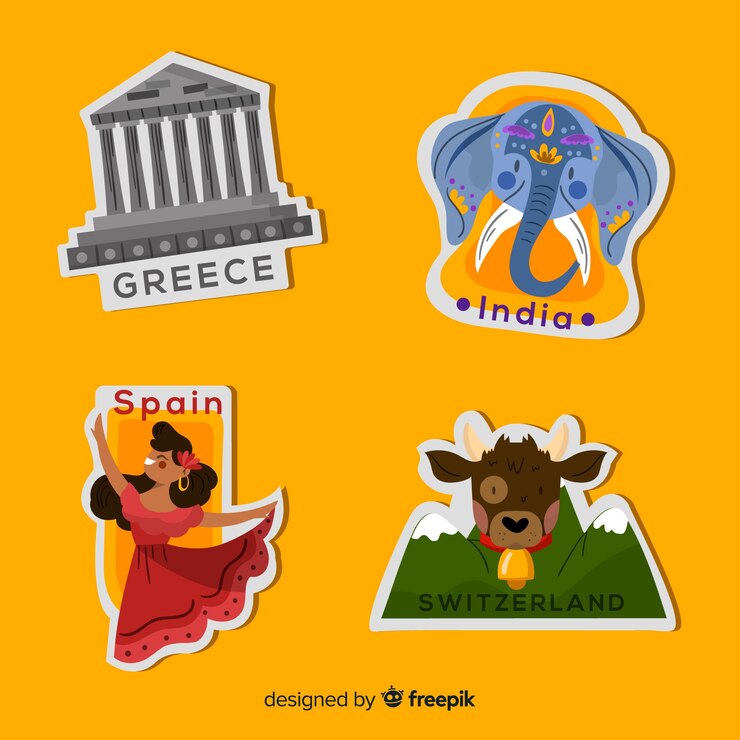 Vector gratuito colección pegatinas viaje países