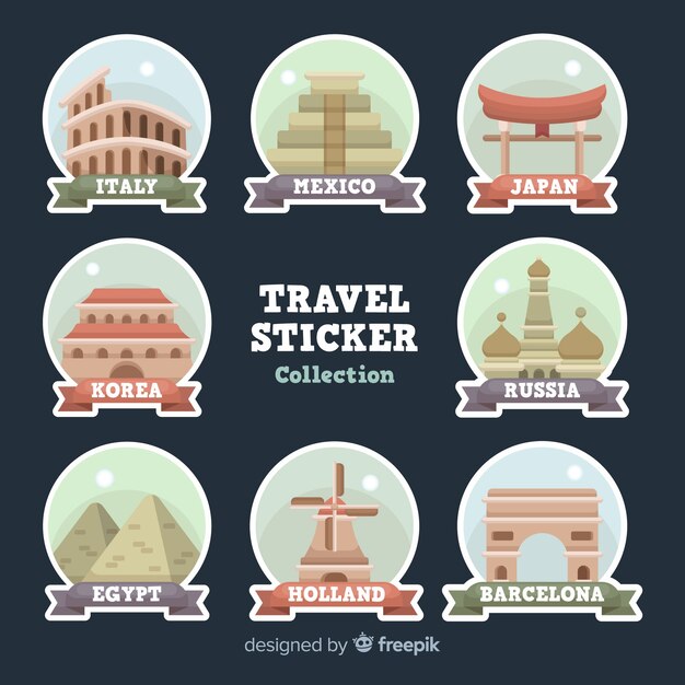 Colección de pegatinas de viaje planas