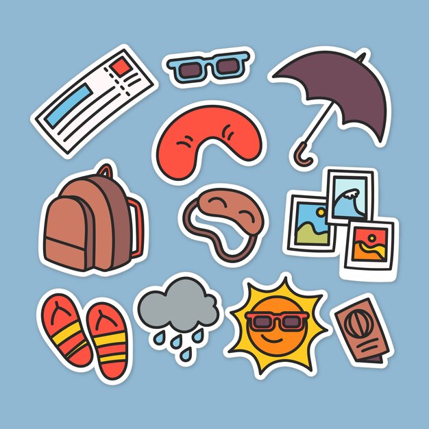 Colección de pegatinas de viaje planas