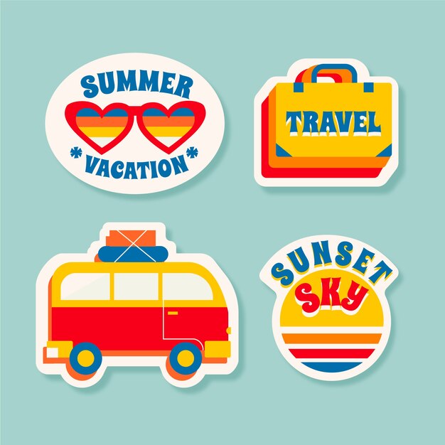 Colección de pegatinas de viaje / vacaciones en estilo años 70
