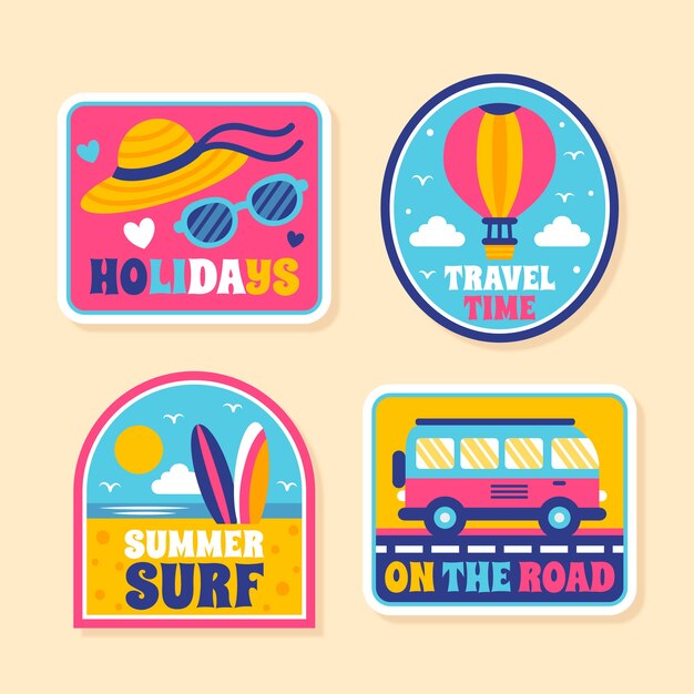 Colección de pegatinas de viaje / vacaciones en estilo años 70