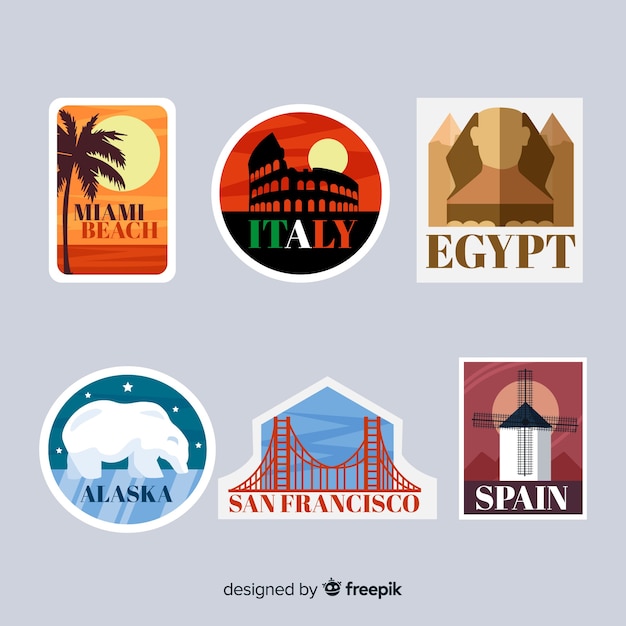 Vector gratuito colección de pegatinas de viaje