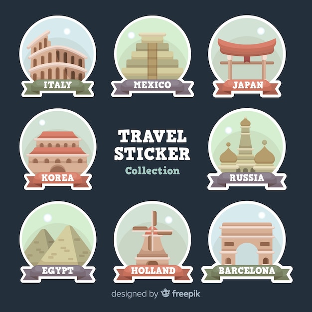 Vector gratuito colección de pegatinas de viajes en diseño plano