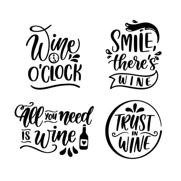 Vector gratuito colección de pegatinas de vino con letras