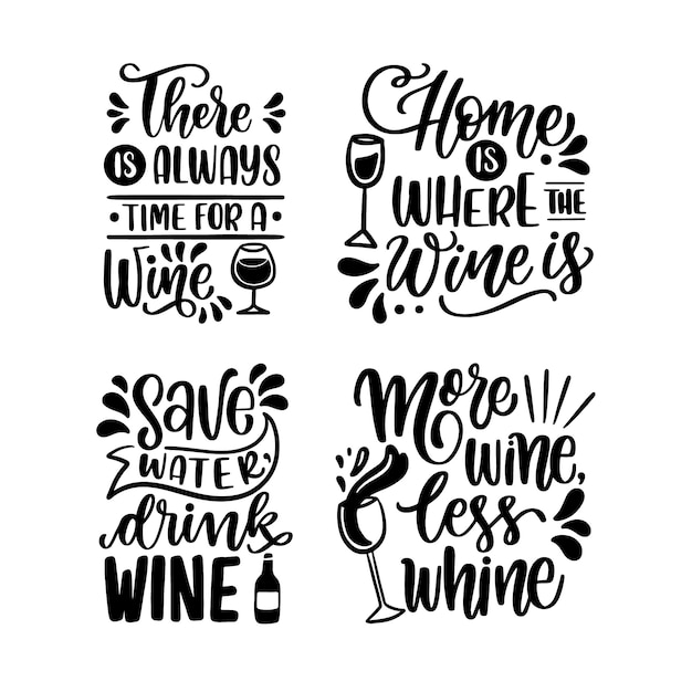 Colección de pegatinas de vino con letras