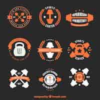 Vector gratuito colección de pegatinas vintage crossfit de color naranja