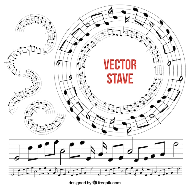 Vector gratuito colección de pentagramas musicales