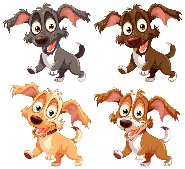 Colección de perros de dibujos animados alegres