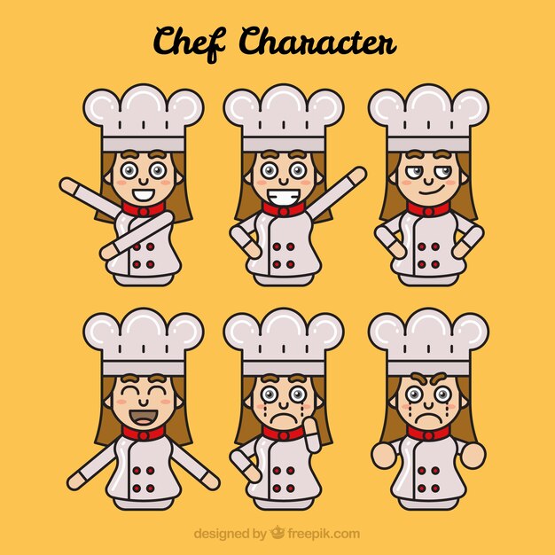 Vector gratuito colección de personaje de chef con variedad de expresiones