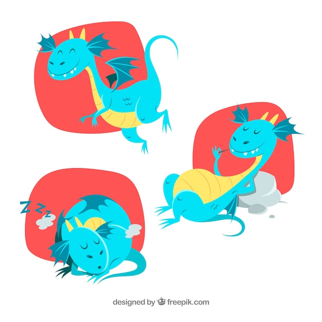 Colección de personaje de dragón en poses diferentes