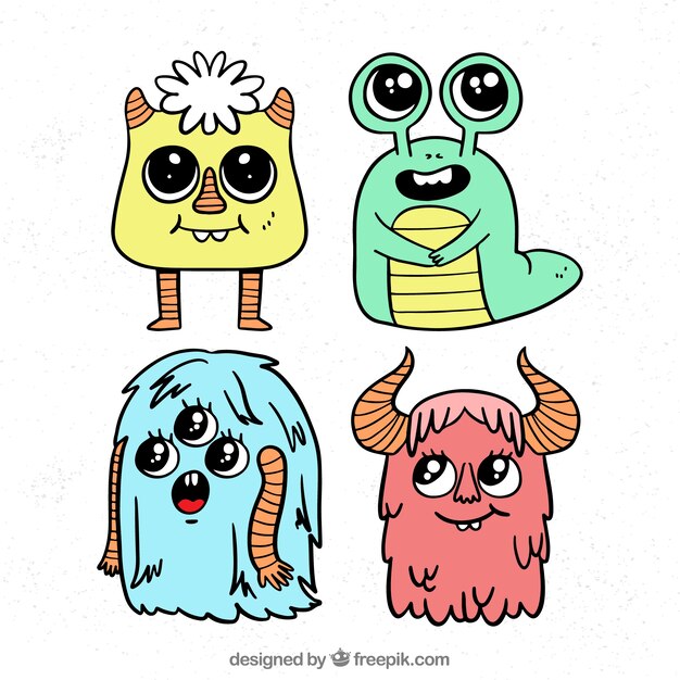 Colección de personaje de monstruos con cara divertidas