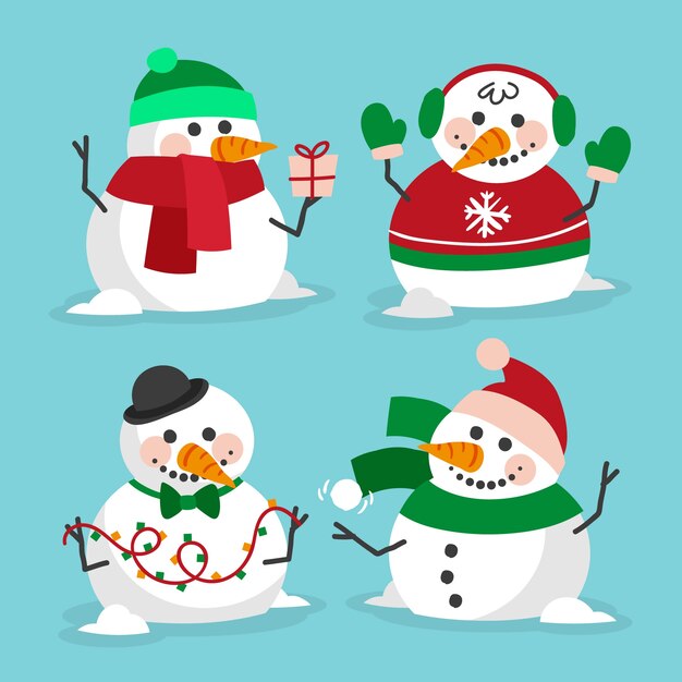 Colección de personaje de muñeco de nieve dibujado a mano